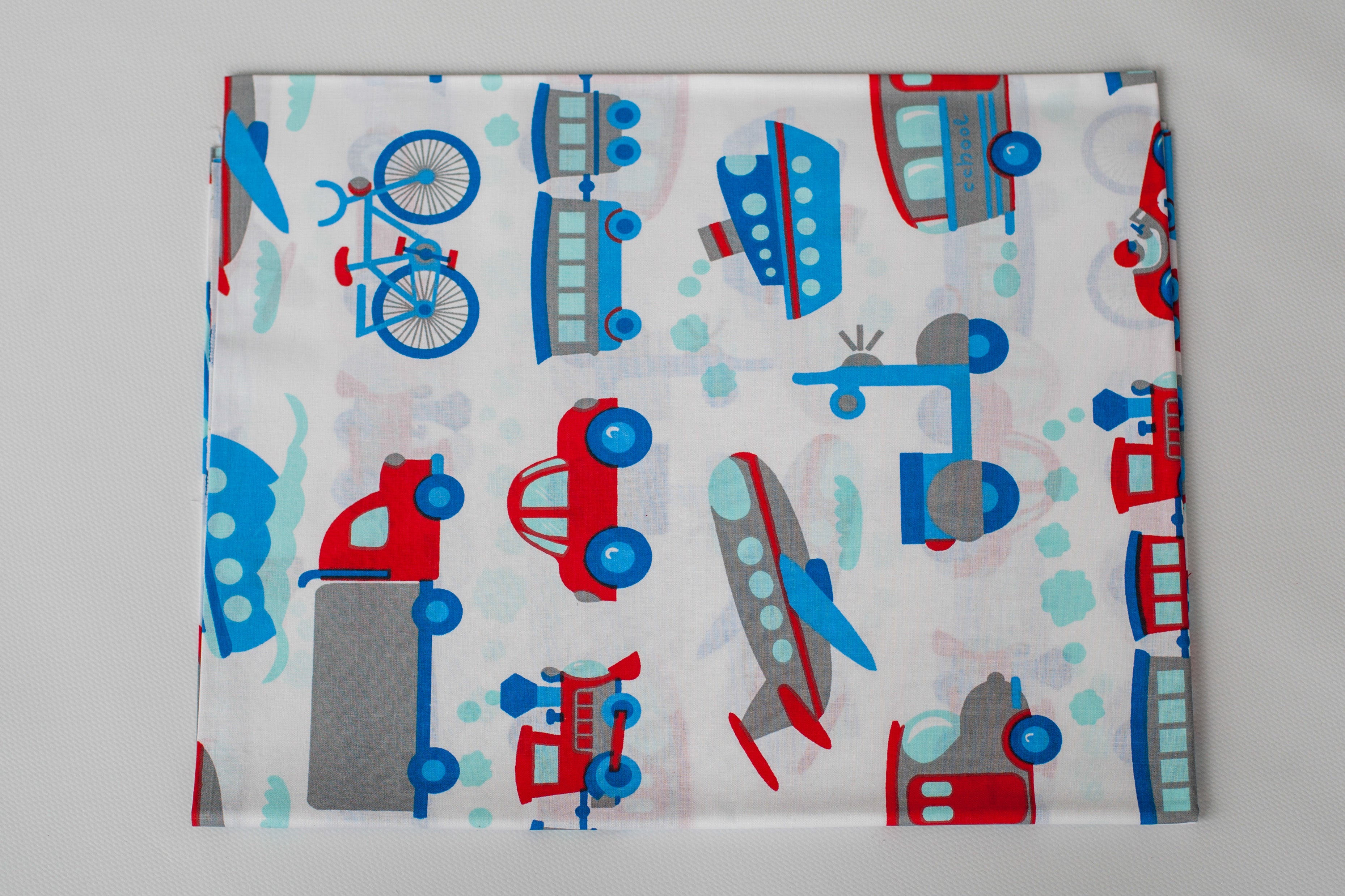 Regular Cotton Fabric - Cars Ships Planes On White