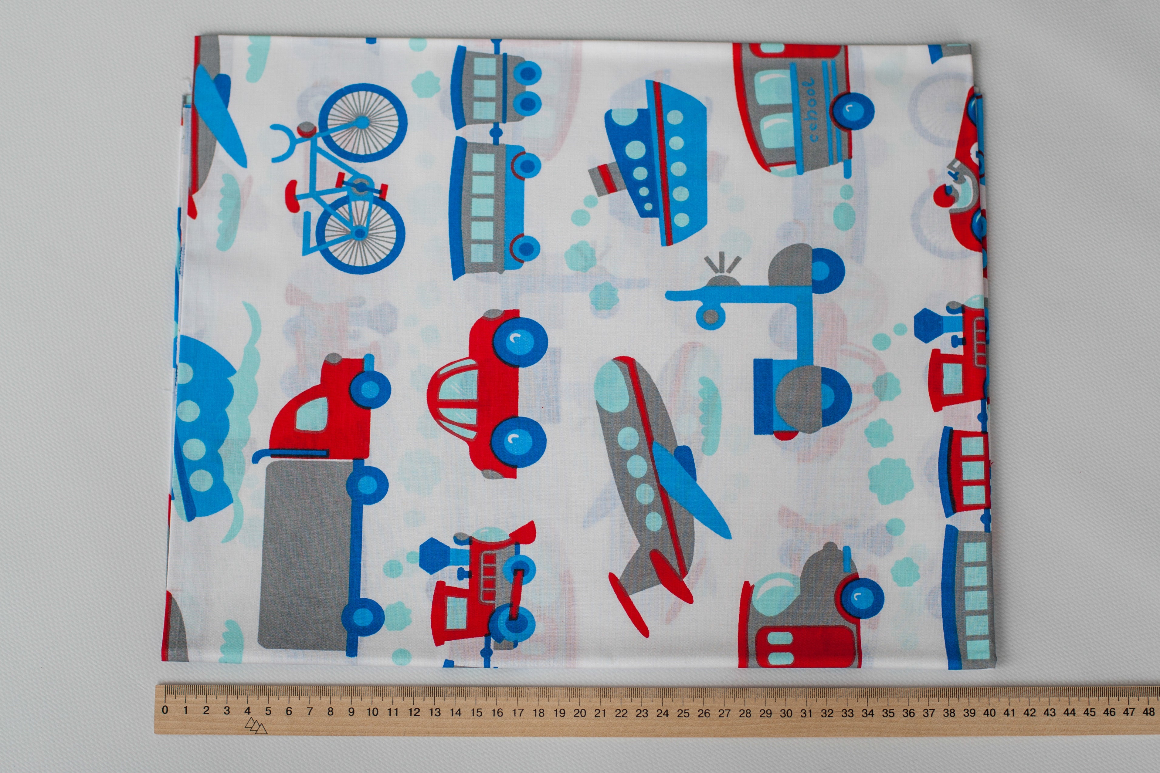 Regular Cotton Fabric - Cars Ships Planes On White