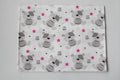 Regular Cotton Fabric - Gray Mice Teddy And Pink Stars On White
