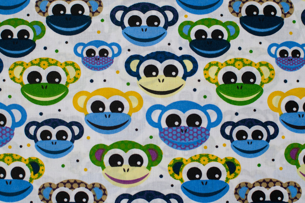 Regular Cotton Fabric - Ulybayushchyesya Monkeys On White
