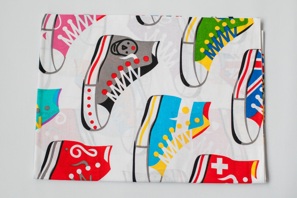 Regular Cotton Fabric - Multicolor Sneakers On White