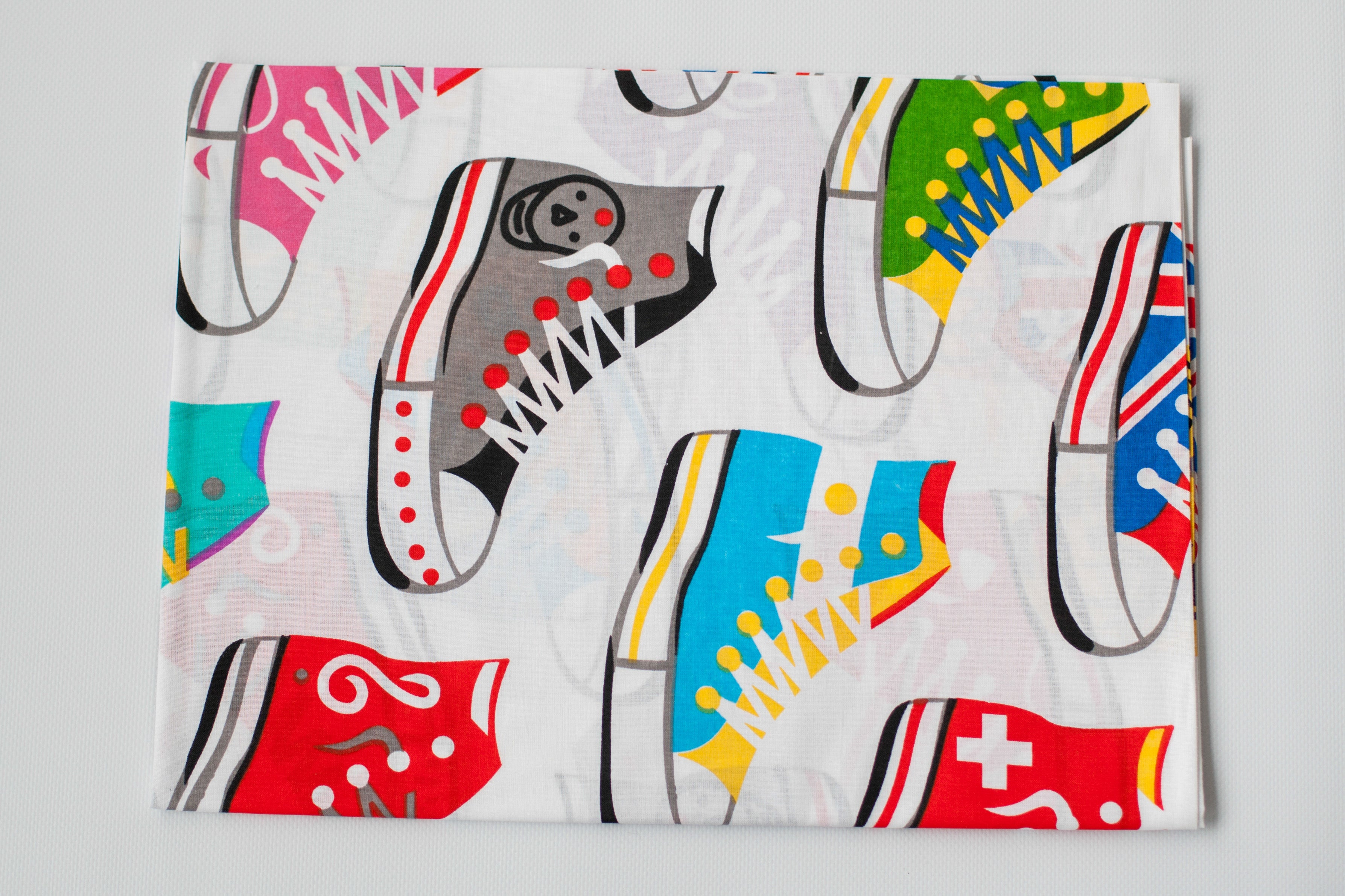 Regular Cotton Fabric - Multicolor Sneakers On White