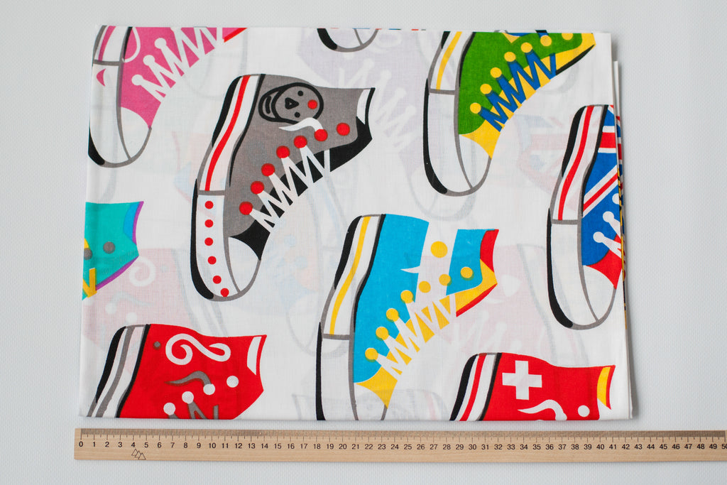 Regular Cotton Fabric - Multicolor Sneakers On White