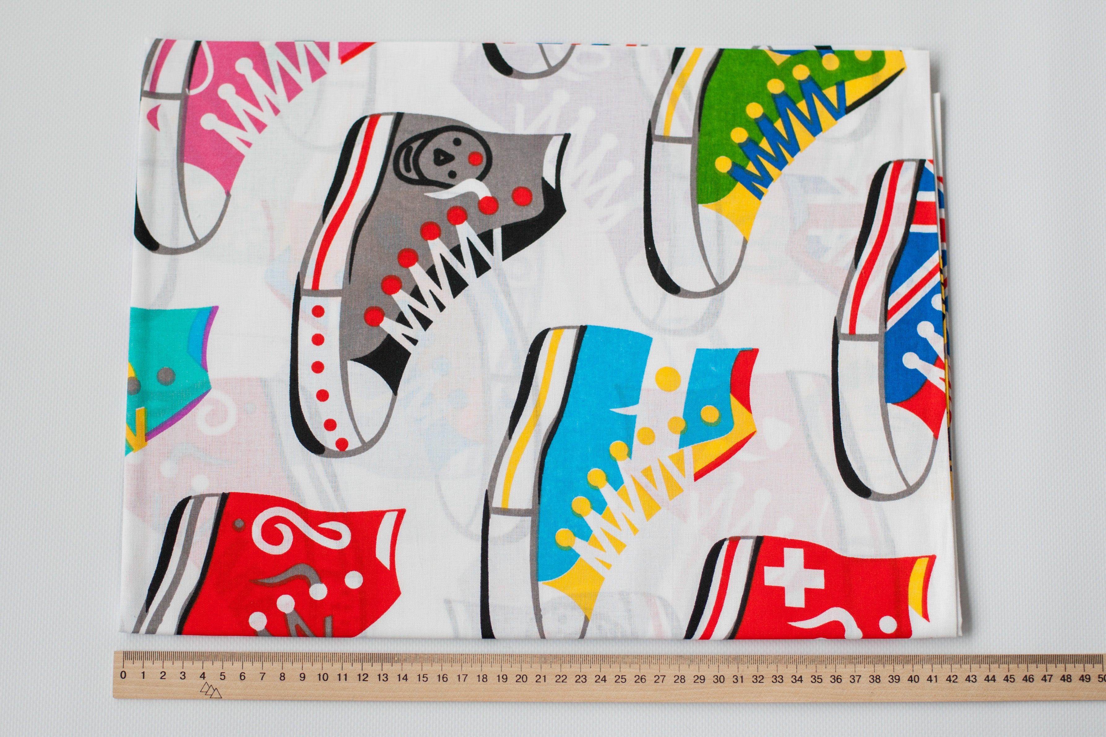 Regular Cotton Fabric - Multicolor Sneakers On White