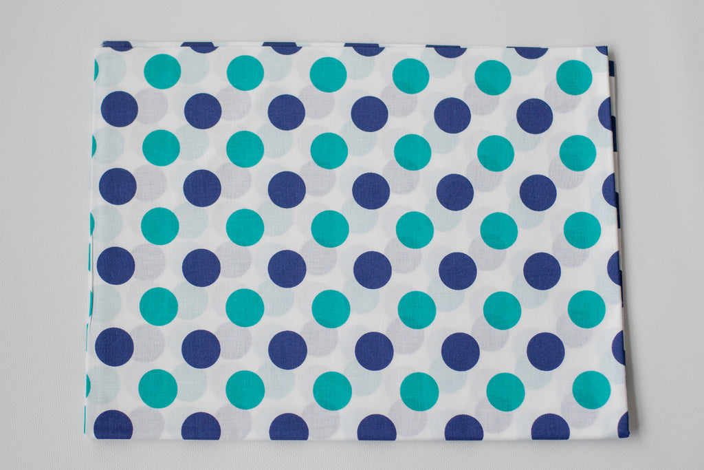 Regular Cotton Fabric - Blue And Turquoise Polka Dots On White