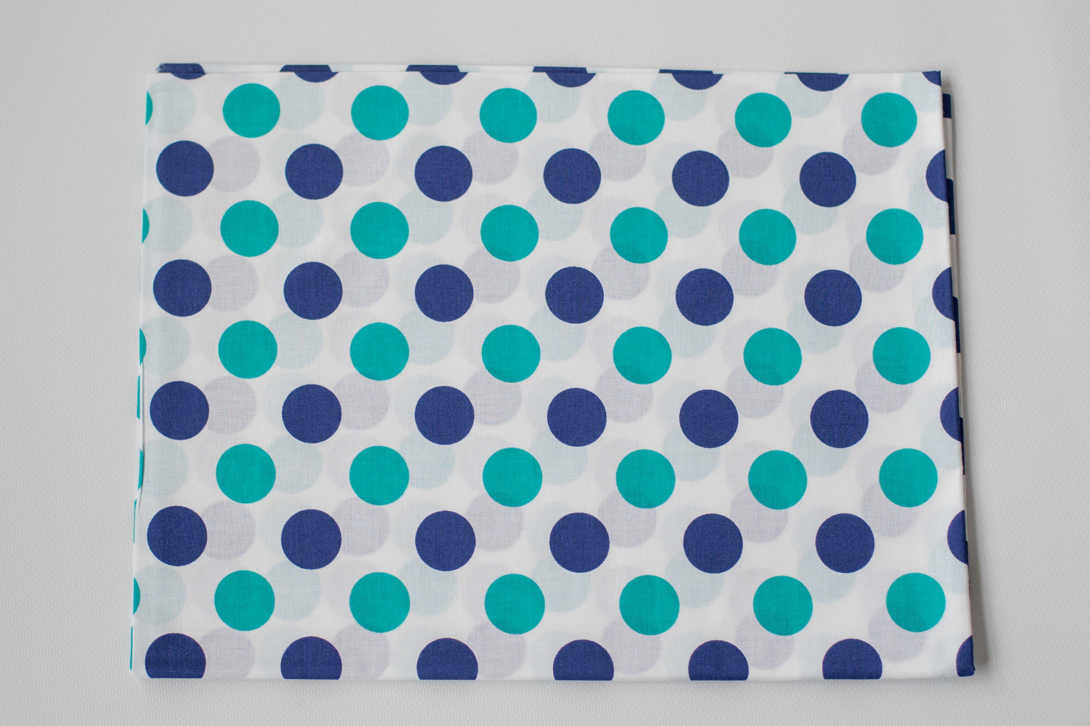 Regular Cotton Fabric - Blue And Turquoise Polka Dots On White