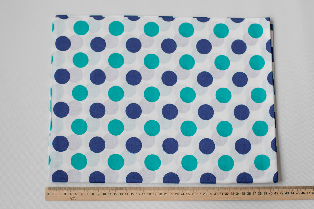 Regular Cotton Fabric - Blue And Turquoise Polka Dots On White