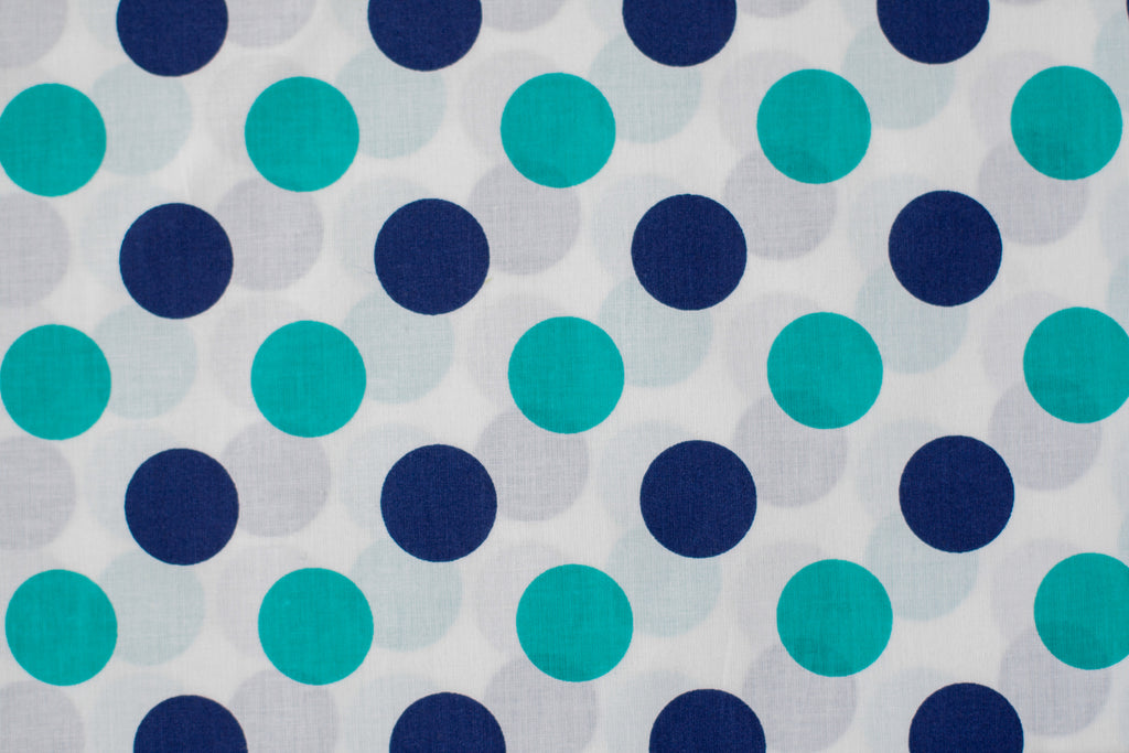 Regular Cotton Fabric - Blue And Turquoise Polka Dots On White