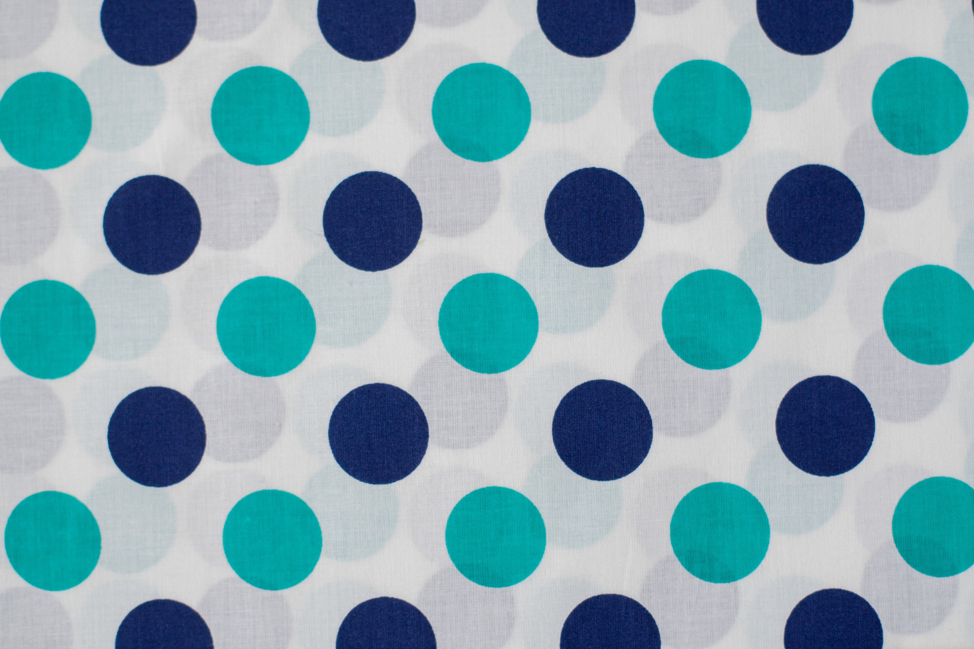 Regular Cotton Fabric - Blue And Turquoise Polka Dots On White