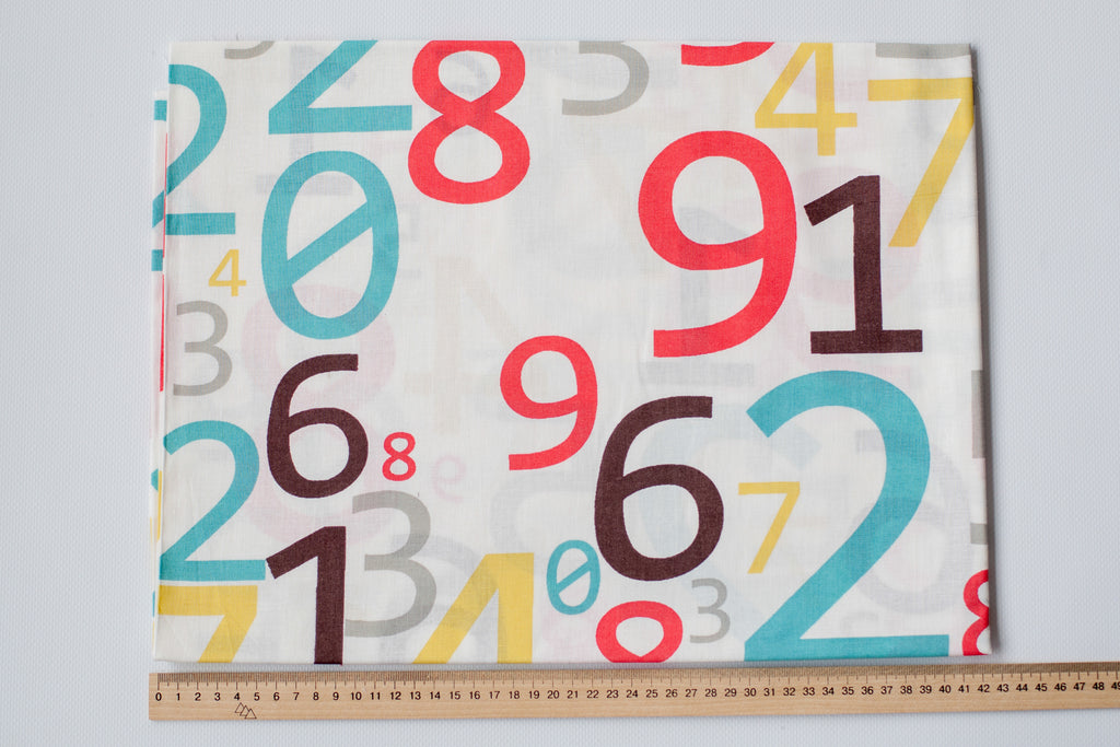 Regular Cotton Fabric - Multicolor Numbers On White