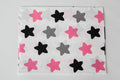 Regular Cotton Fabric - Black Gray And Pink Stars Pryanyky On White