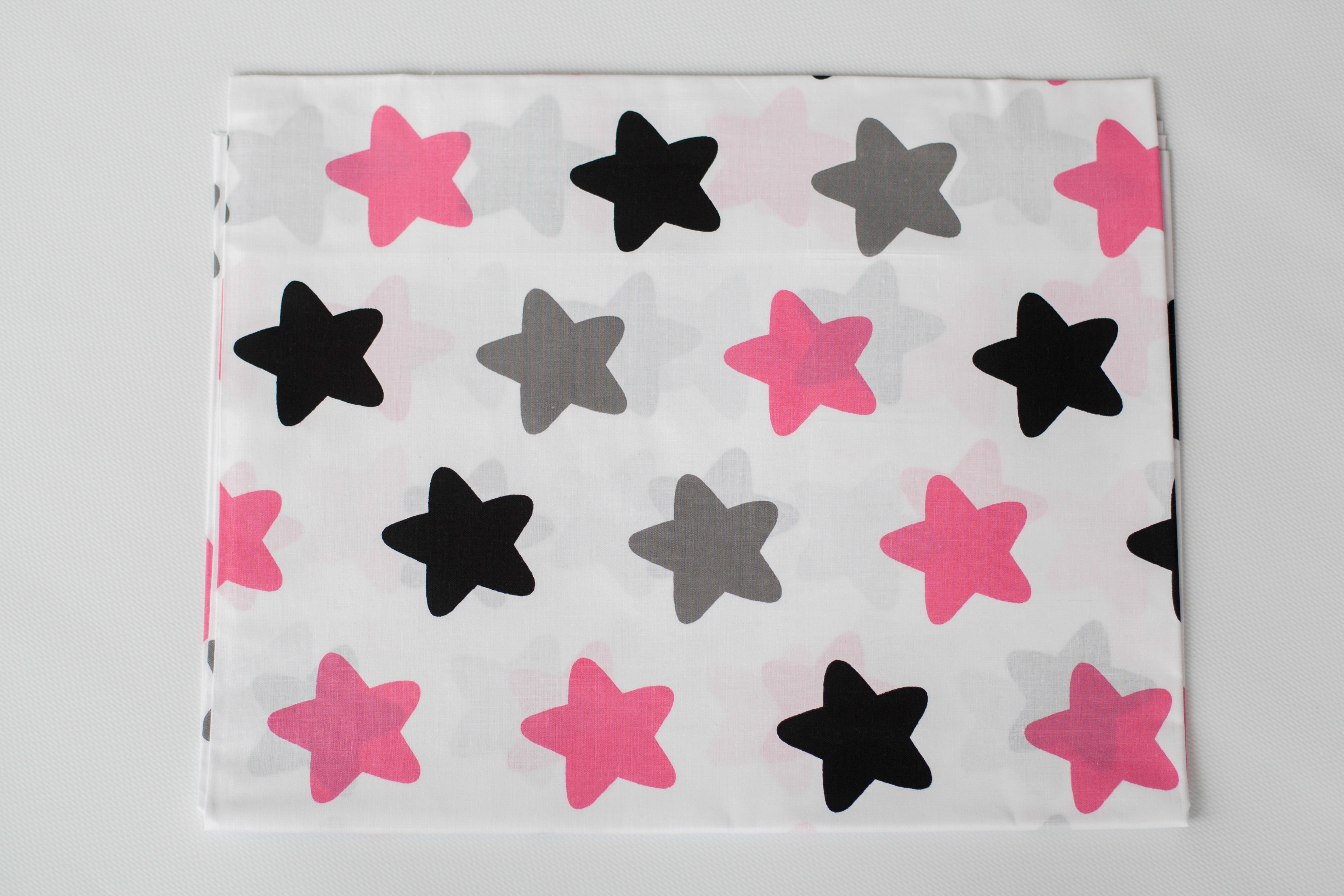 Regular Cotton Fabric - Black Gray And Pink Stars Pryanyky On White