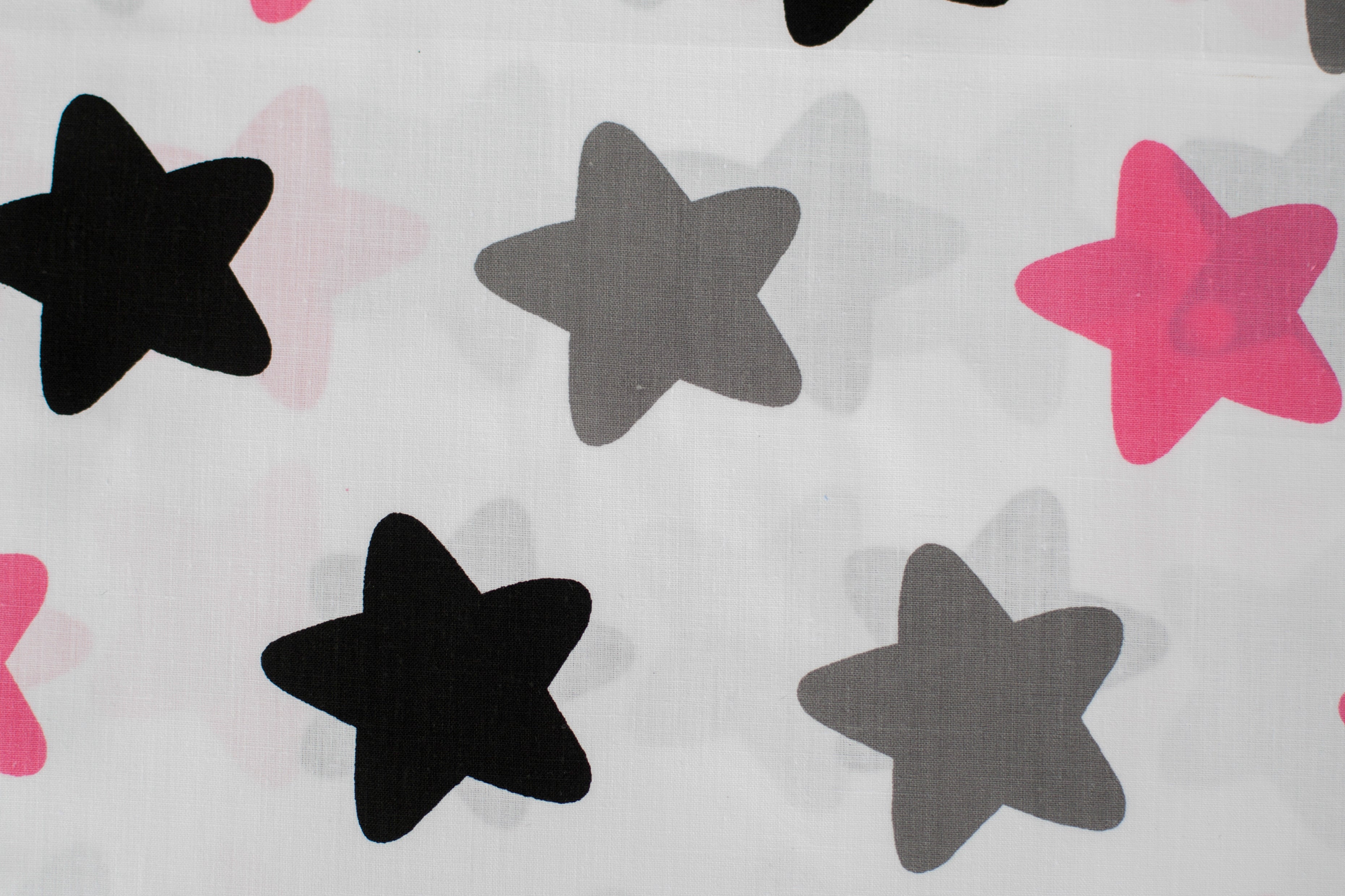 Regular Cotton Fabric - Black Gray And Pink Stars Pryanyky On White