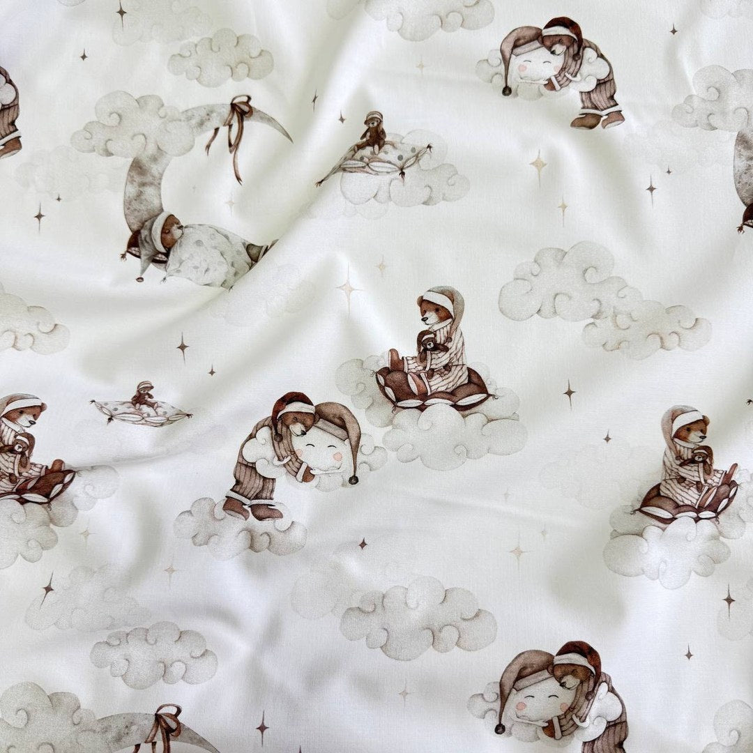 Premium Cotton Fabric - Teddy Bears in Pajamas on Clouds