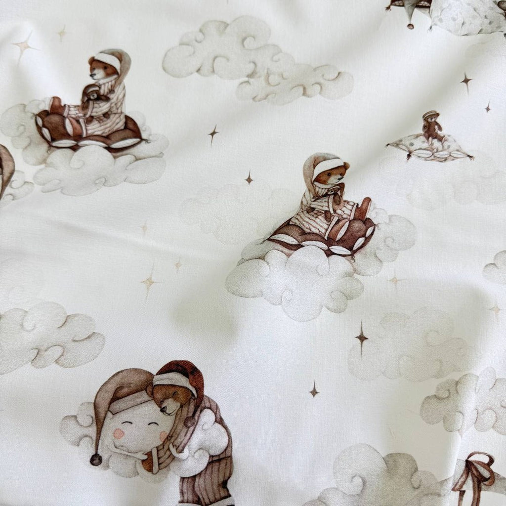 Premium Cotton Fabric - Teddy Bears in Pajamas on Clouds