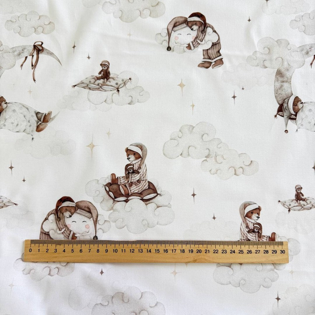 Premium Cotton Fabric - Teddy Bears in Pajamas on Clouds