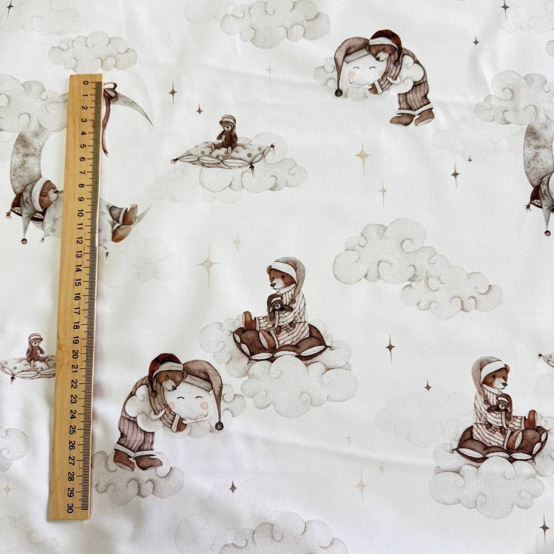 Premium Cotton Fabric - Teddy Bears in Pajamas on Clouds