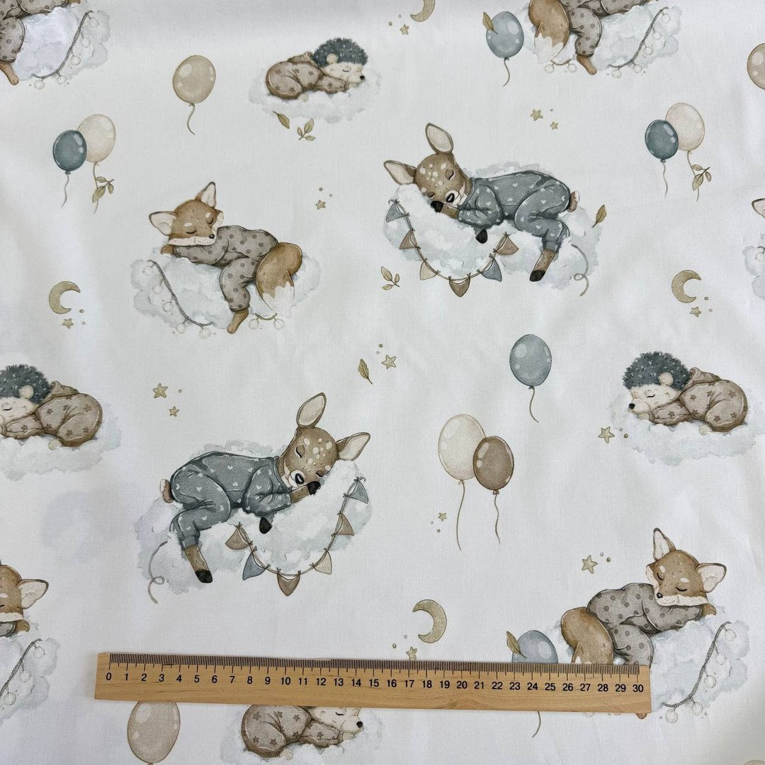 Premium Cotton Fabric - Animals on Clouds