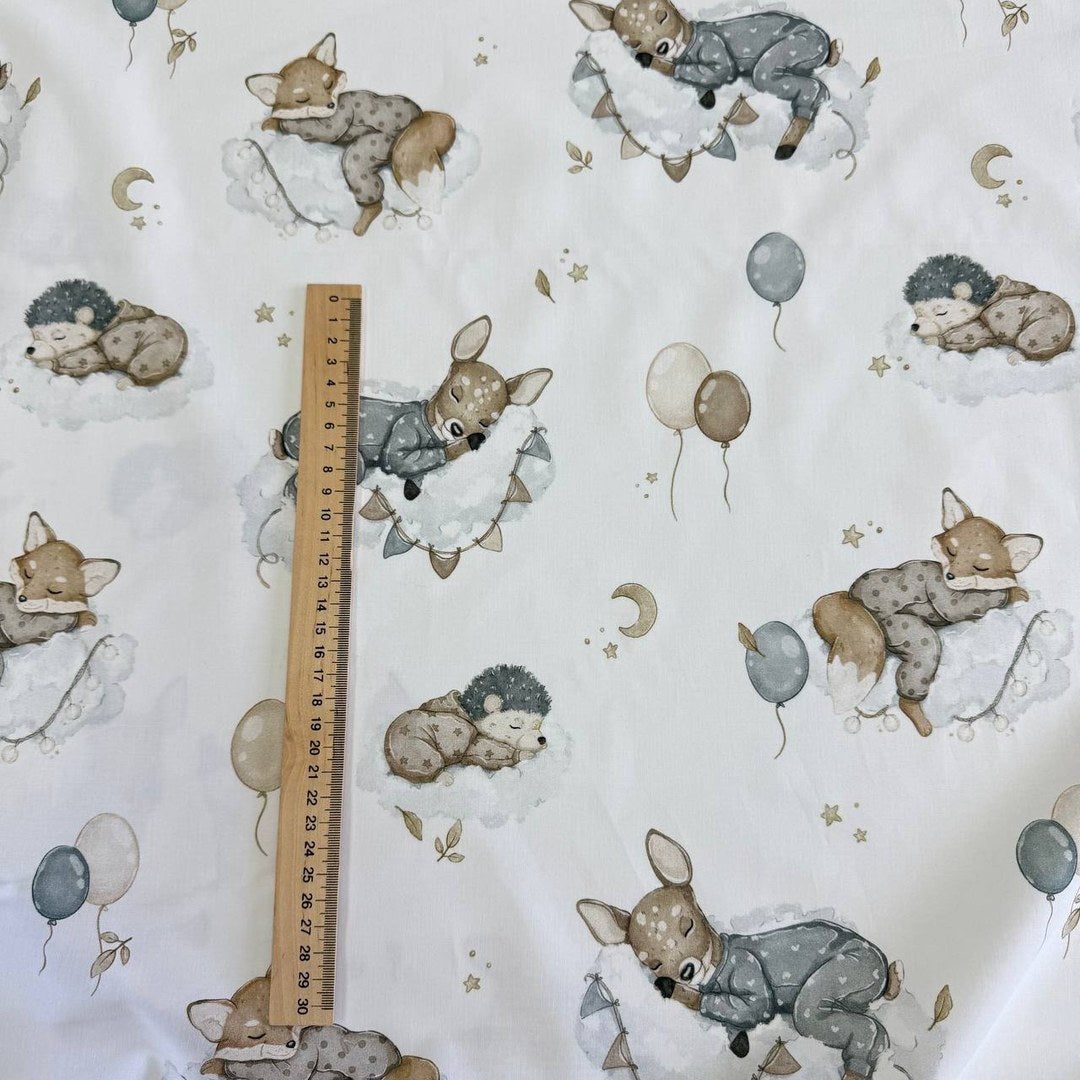 Premium Cotton Fabric - Animals on Clouds