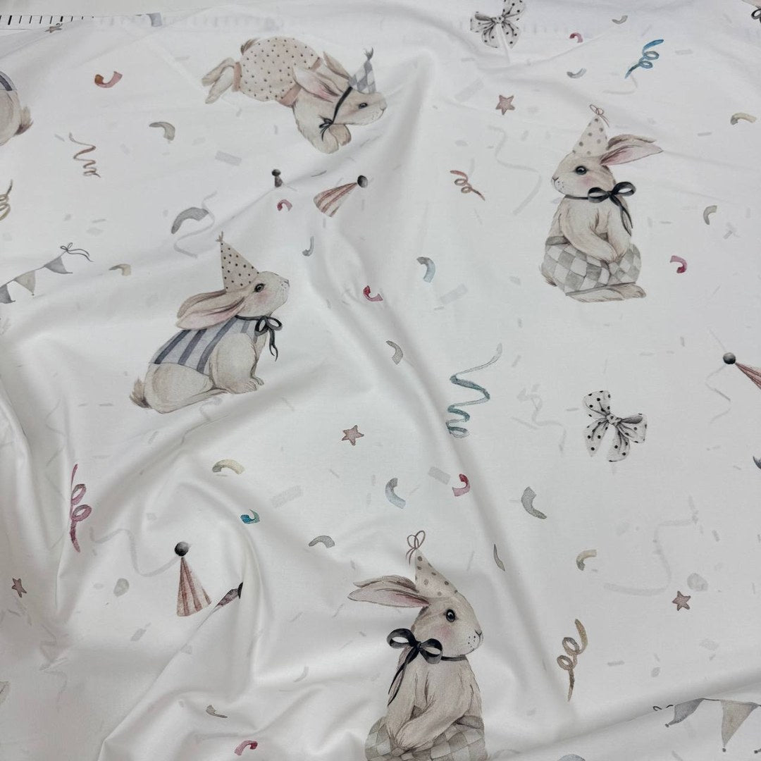 Premium Cotton Fabric - Bunnies in Party Hats