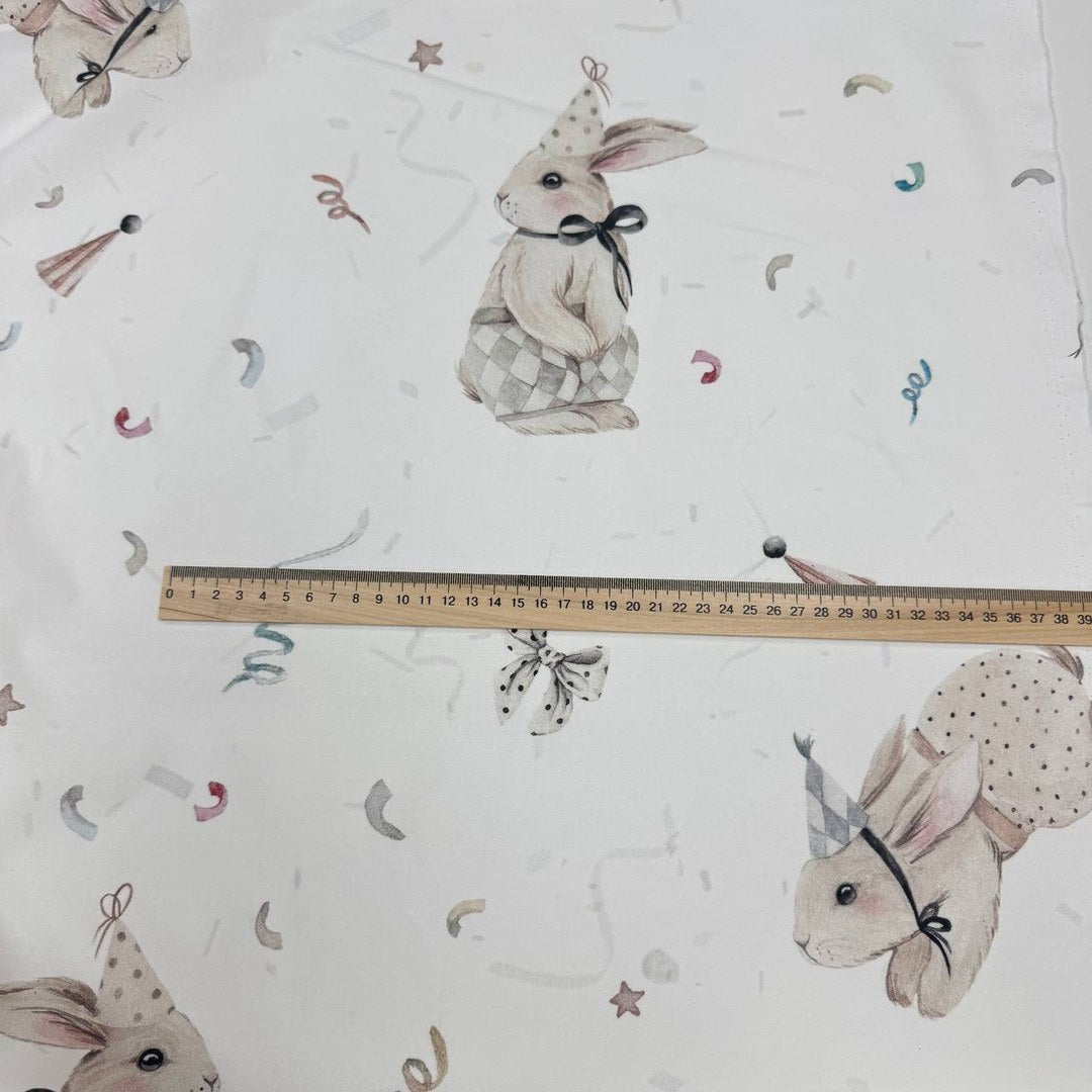 Premium Cotton Fabric - Bunnies in Party Hats