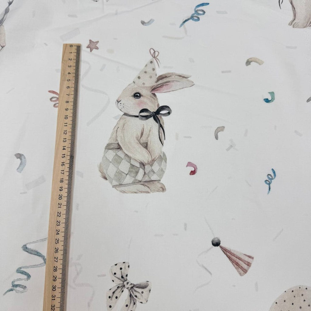 Premium Cotton Fabric - Bunnies in Party Hats