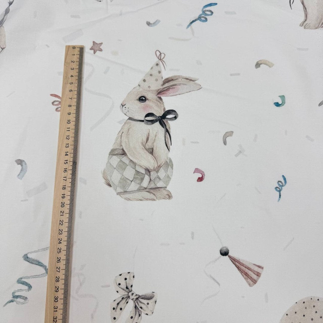 Premium Cotton Fabric - Bunnies in Party Hats