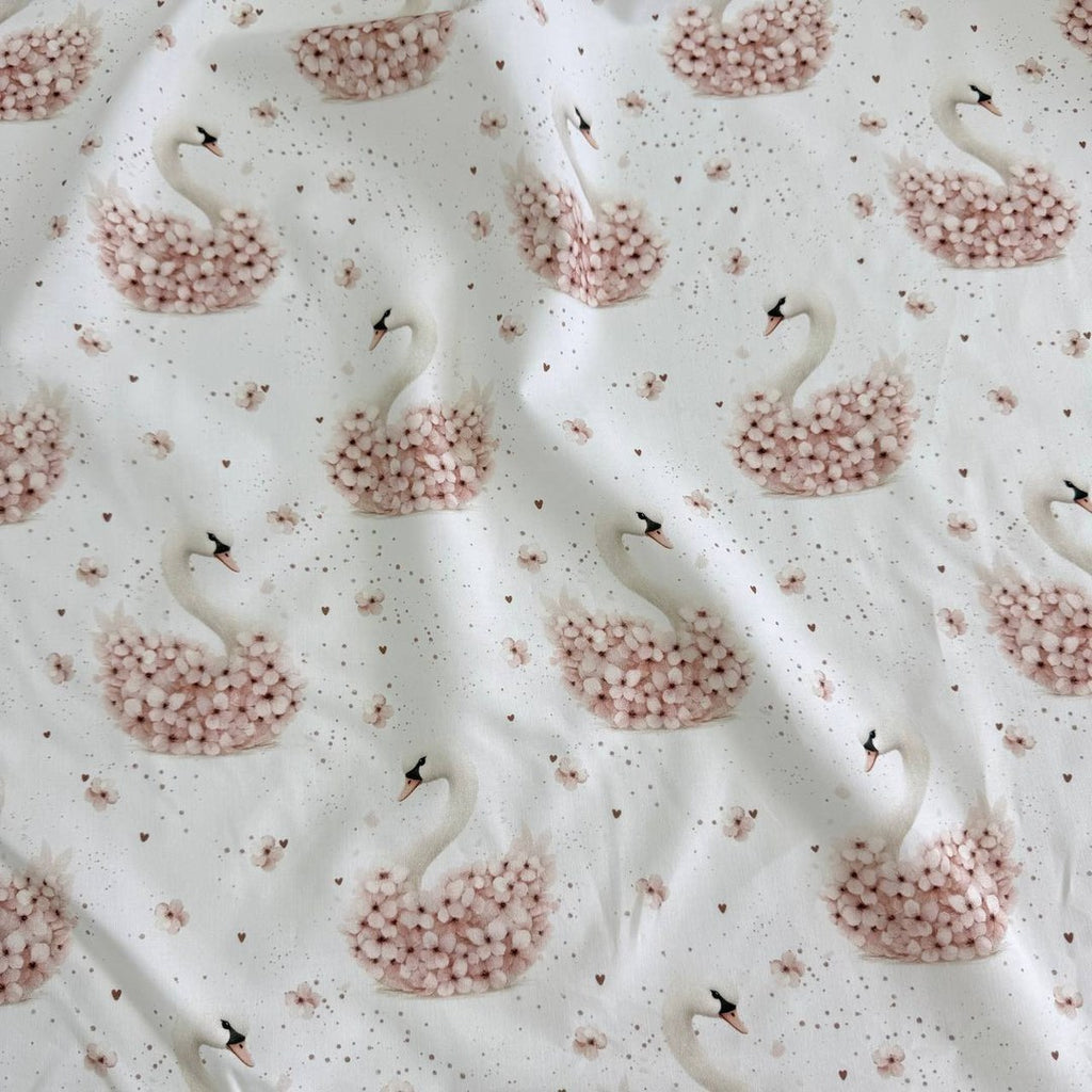 Premium Cotton Fabric - Swans and Hydrangeas