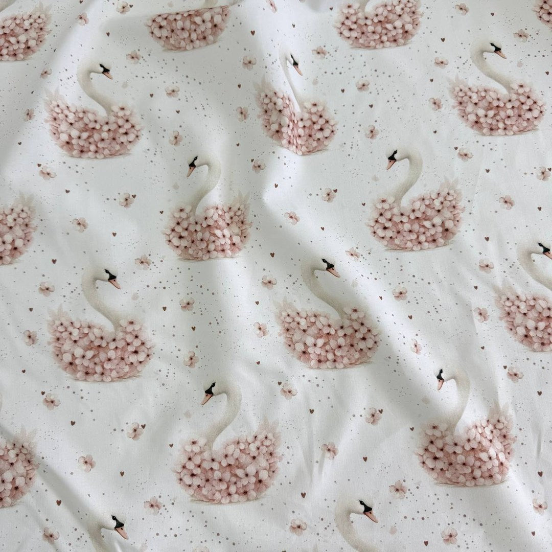 Premium Cotton Fabric - Swans and Hydrangeas