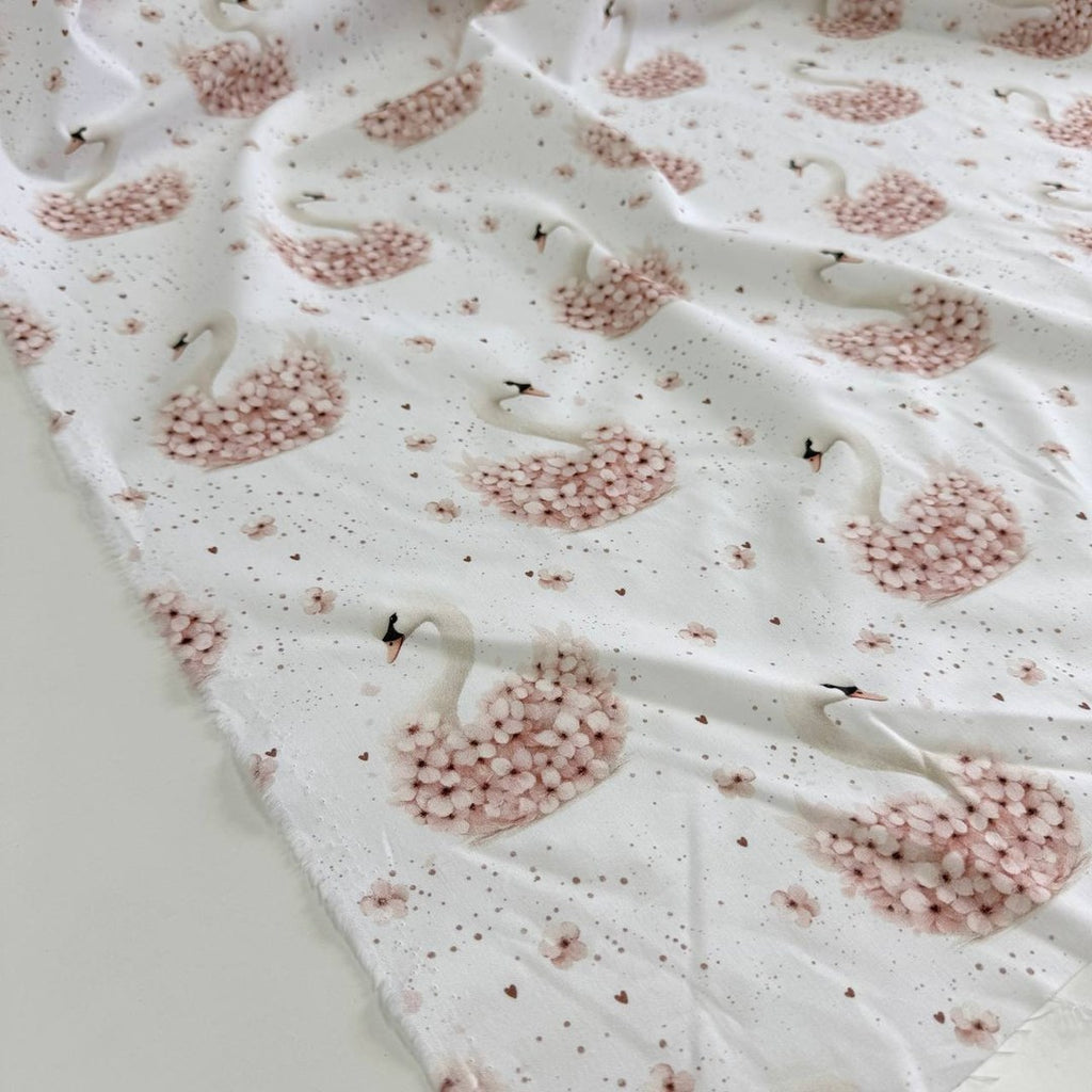 Premium Cotton Fabric - Swans and Hydrangeas