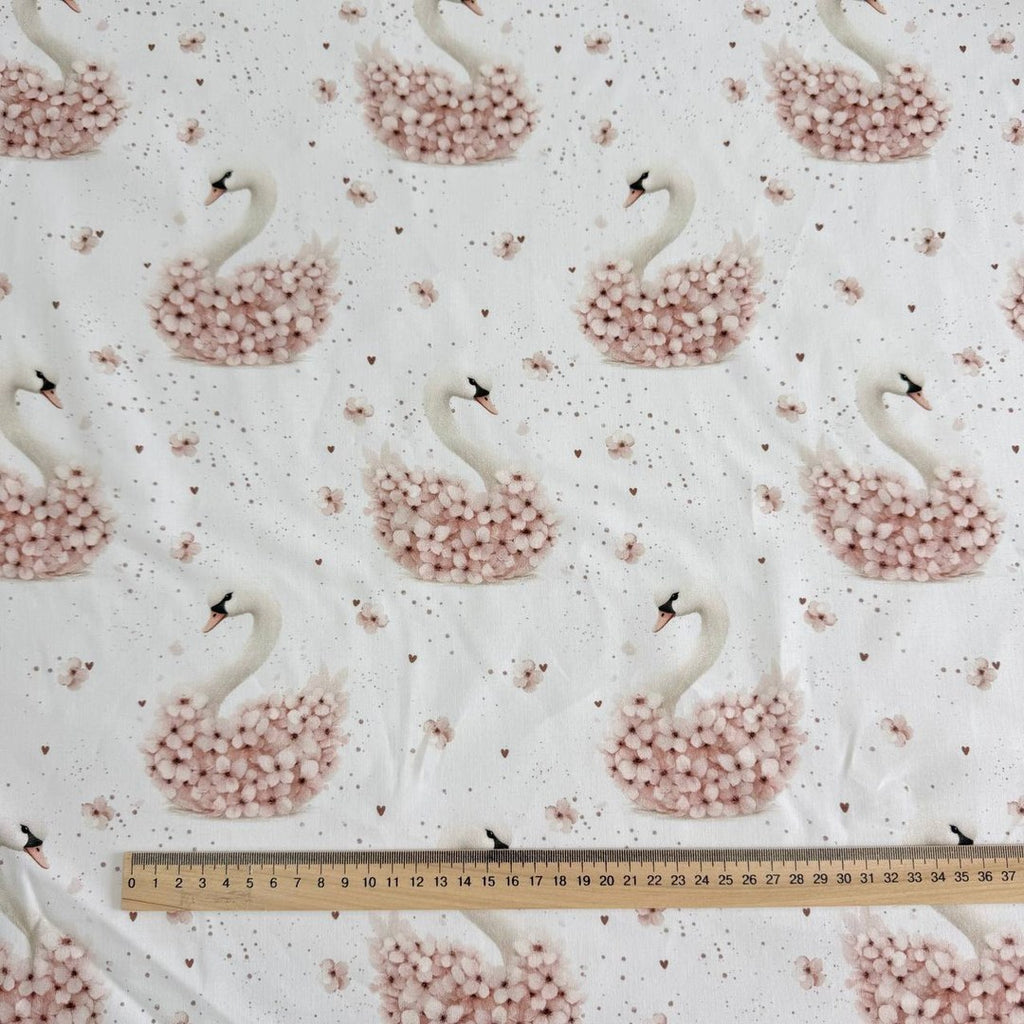 Premium Cotton Fabric - Swans and Hydrangeas