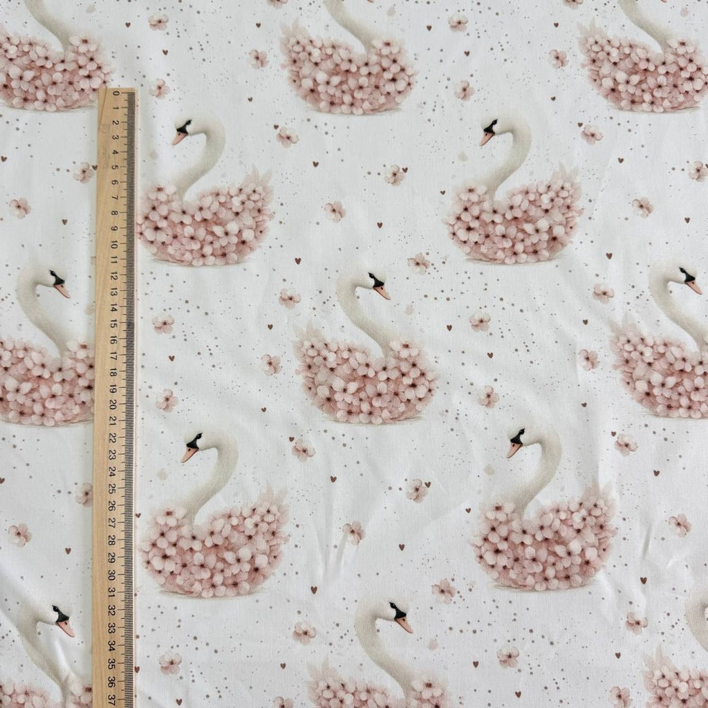 Premium Cotton Fabric - Swans and Hydrangeas