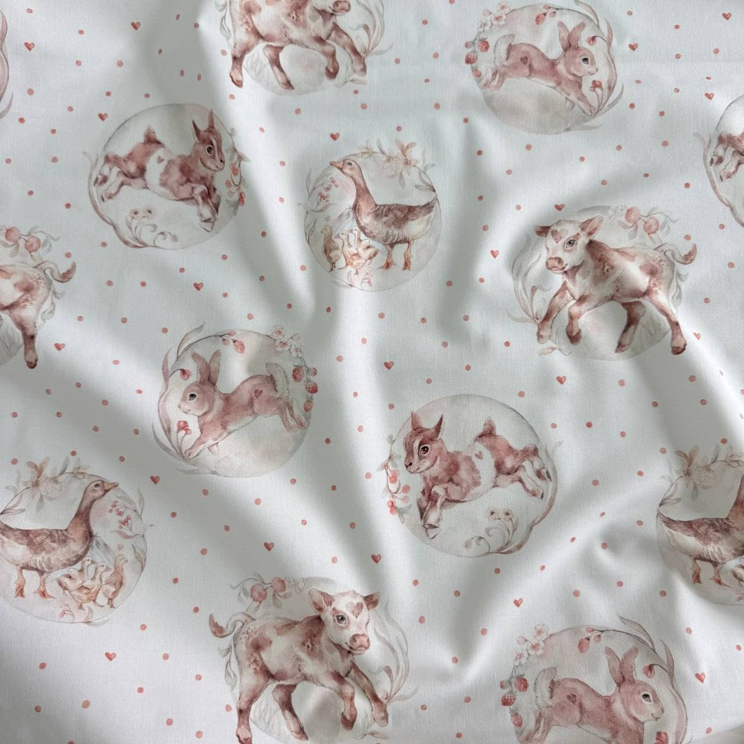 Premium Cotton Fabric - Farm Animals in Circles