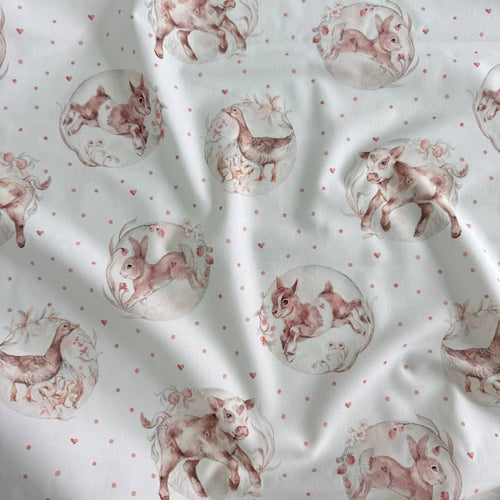 Premium Cotton Fabric - Farm Animals in Circles