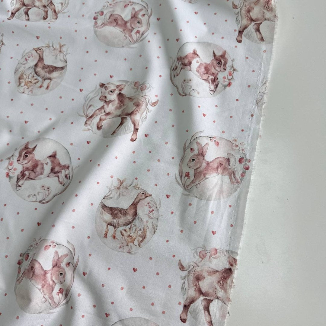 Premium Cotton Fabric - Farm Animals in Circles