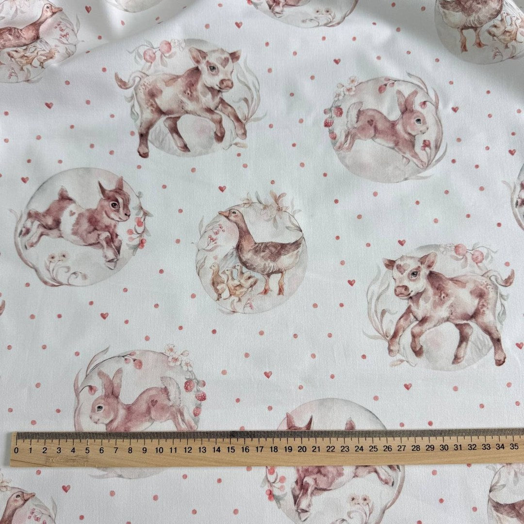 Premium Cotton Fabric - Farm Animals in Circles