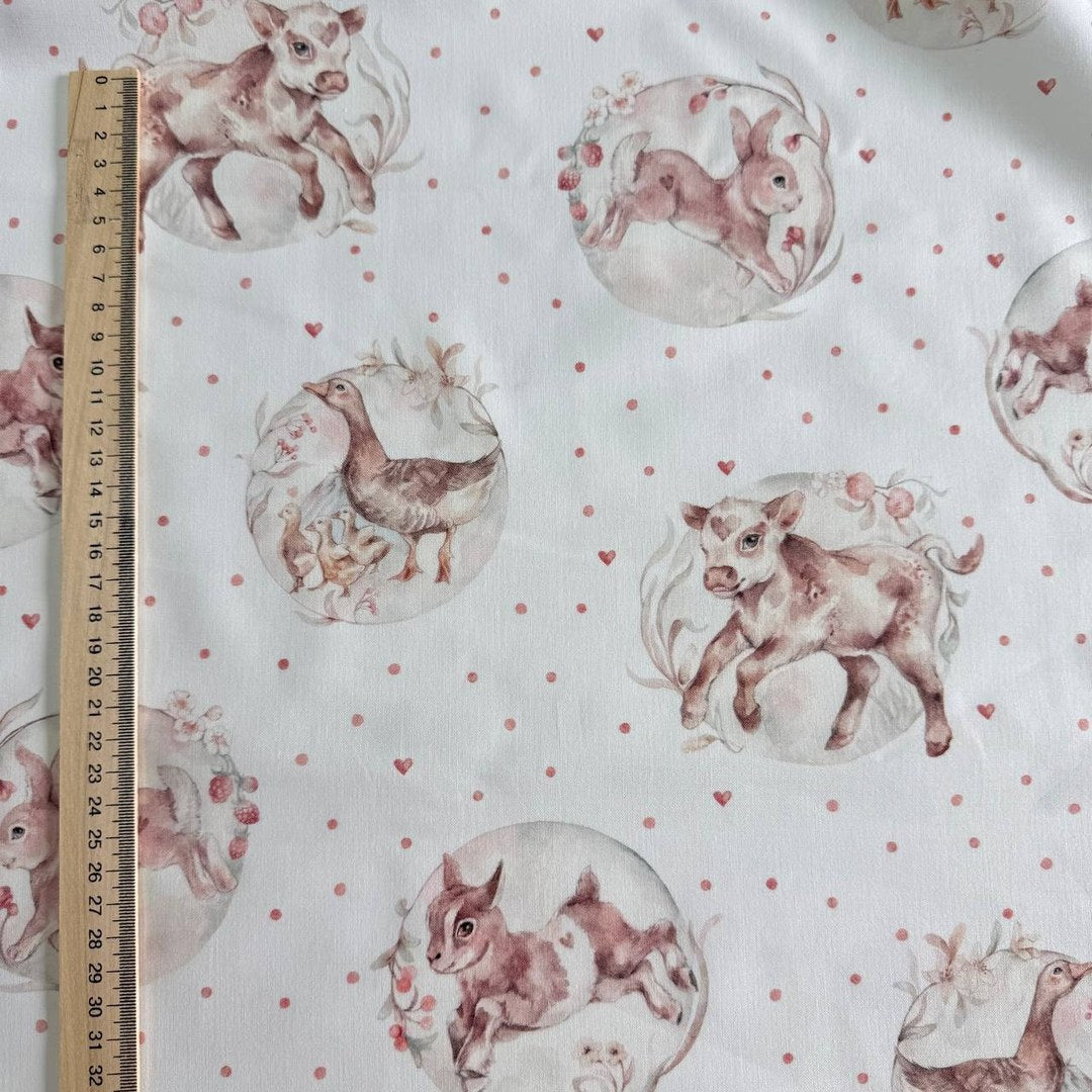 Premium Cotton Fabric - Farm Animals in Circles
