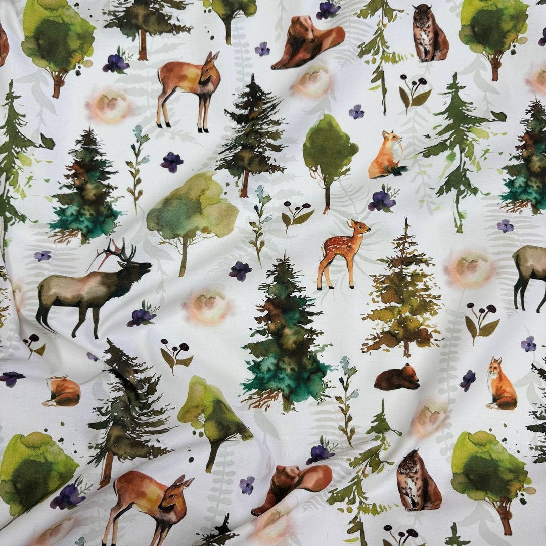 Premium Cotton Fabric - Watercolor Forest
