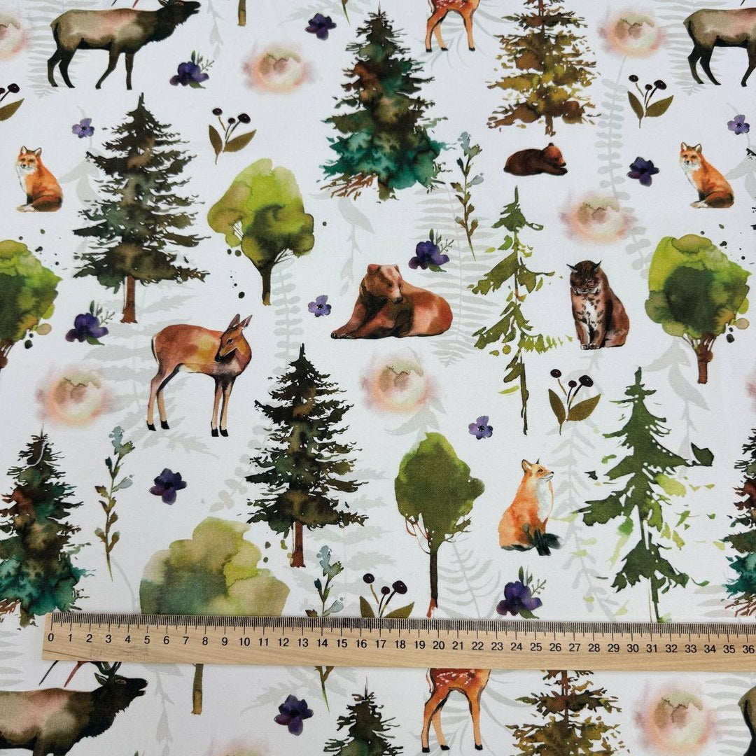 Premium Cotton Fabric - Watercolor Forest