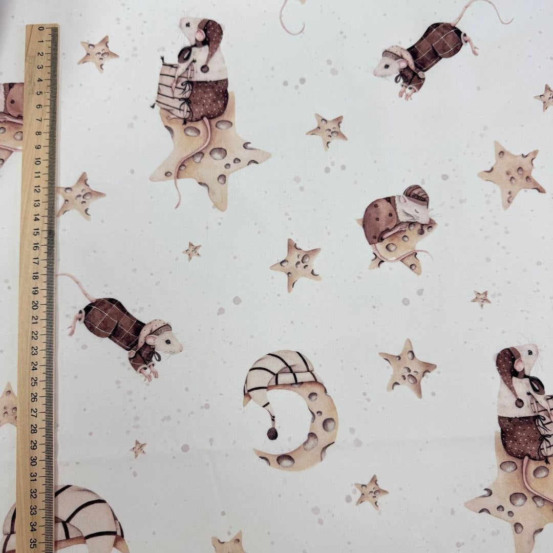 Premium Cotton Fabric - Mouse with Cheese