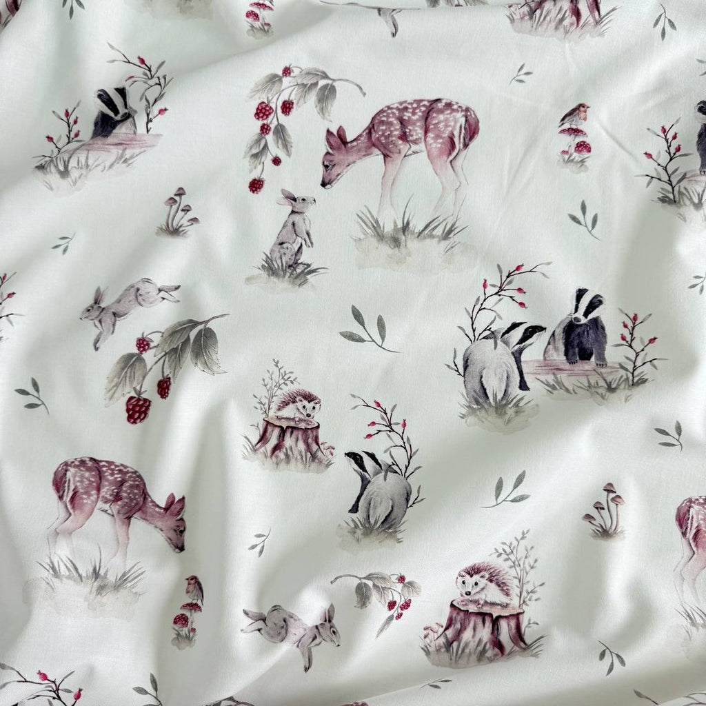 Premium Cotton Fabric - Forest Animals with Badger