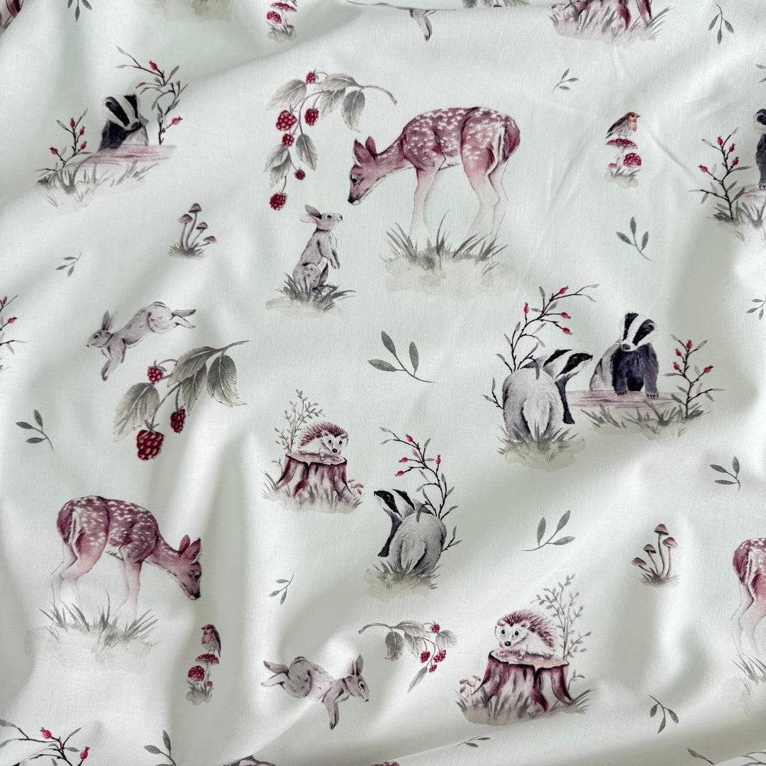 Premium Cotton Fabric - Forest Animals with Badger