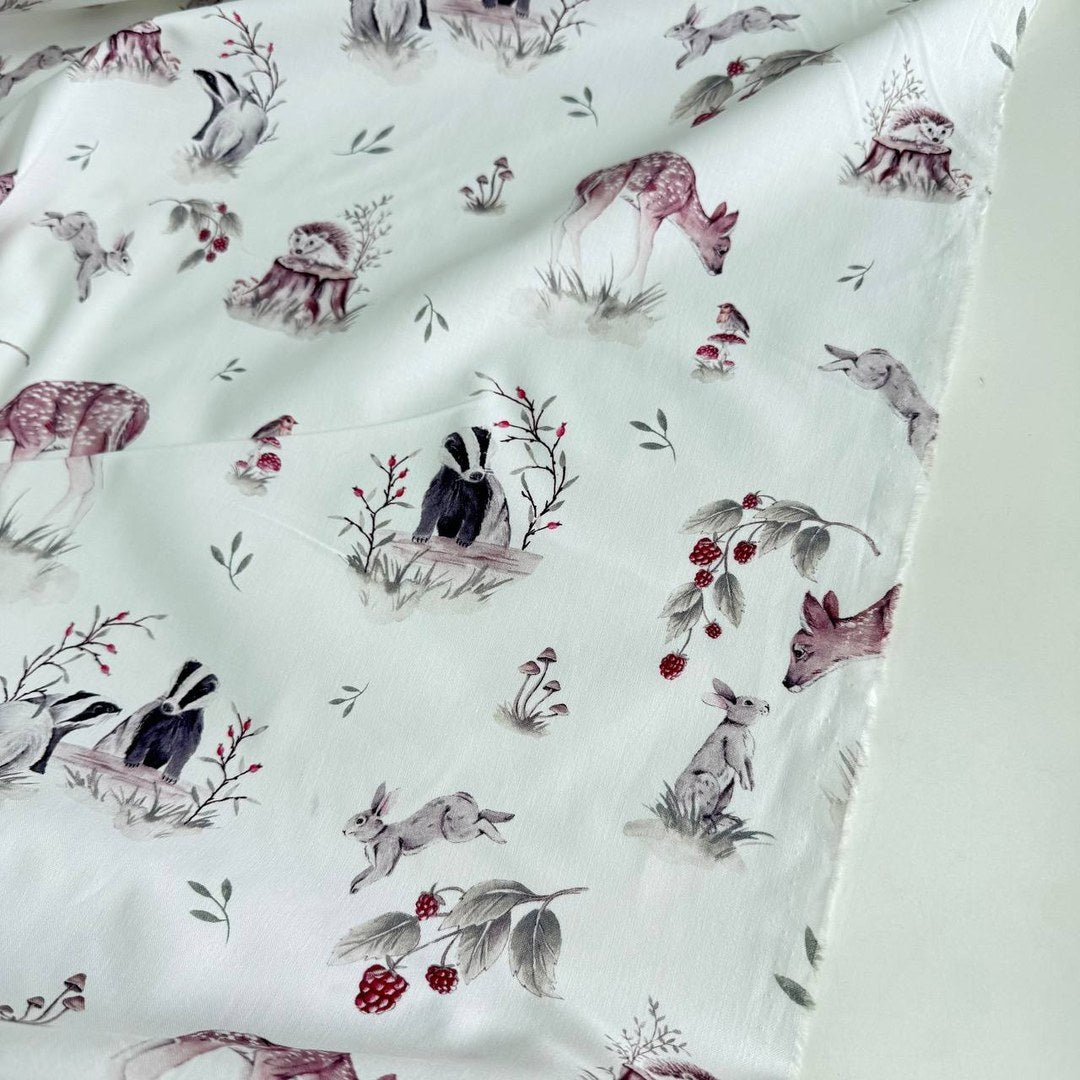 Premium Cotton Fabric - Forest Animals with Badger