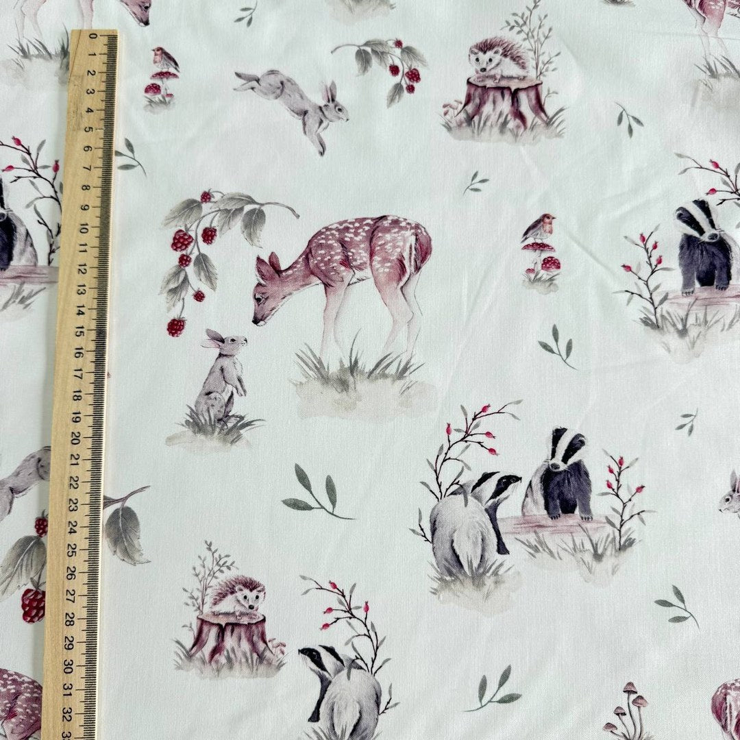 Premium Cotton Fabric - Forest Animals with Badger