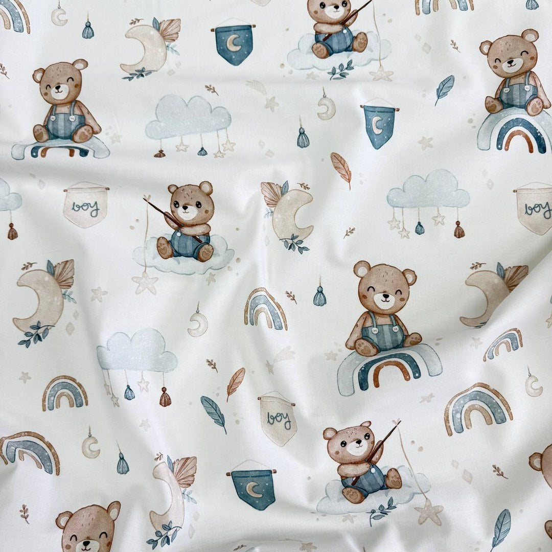 Premium Cotton Fabric - Bear on Rainbow - Boy