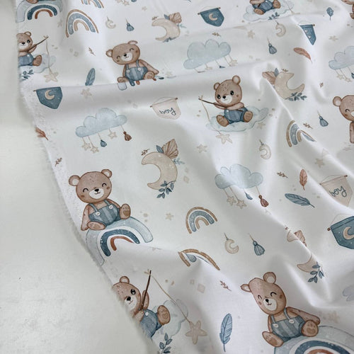Premium Cotton Fabric - Bear on Rainbow - Boy