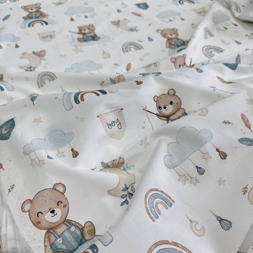 Premium Cotton Fabric - Bear on Rainbow - Boy
