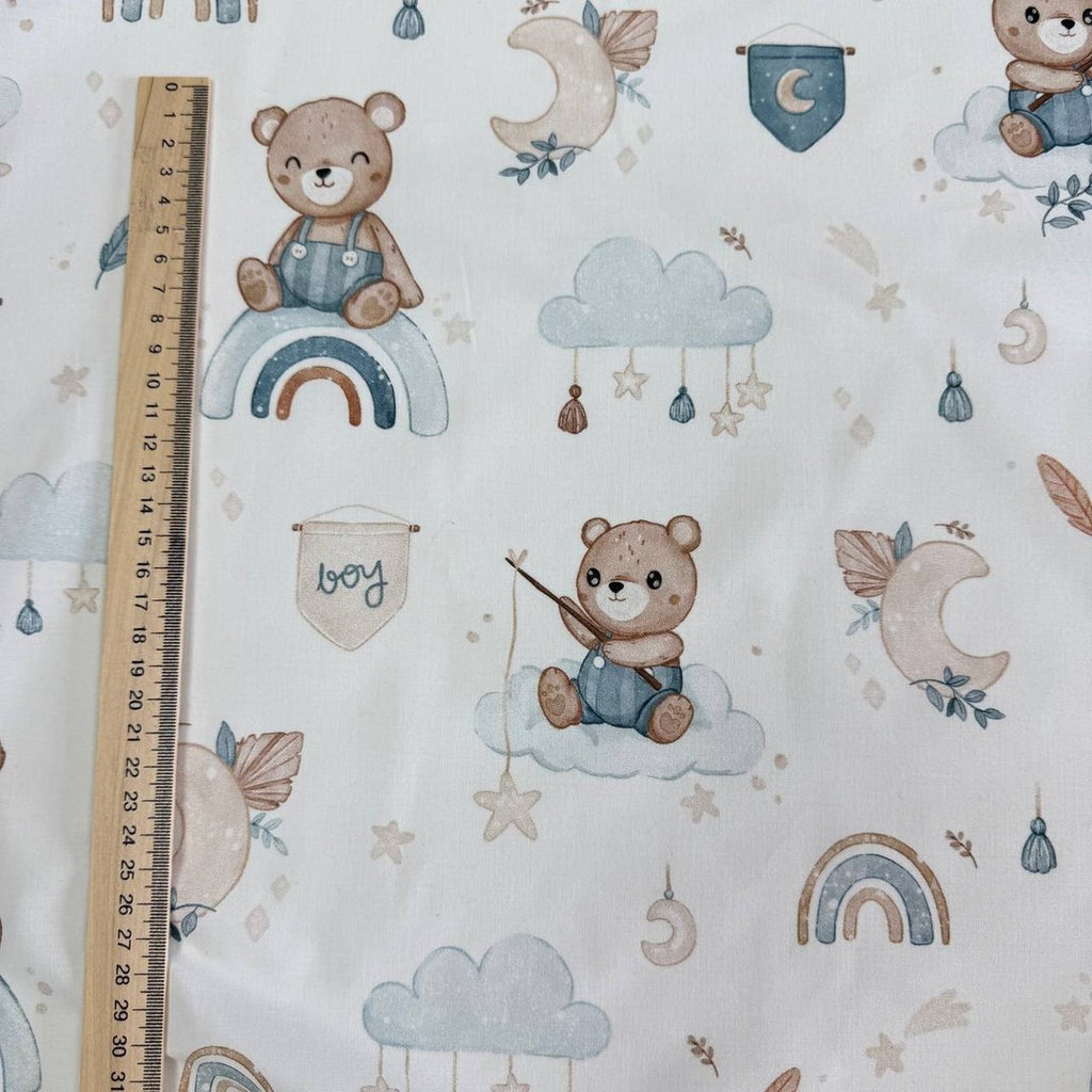 Premium Cotton Fabric - Bear on Rainbow - Boy