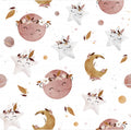 Moon and stars on white