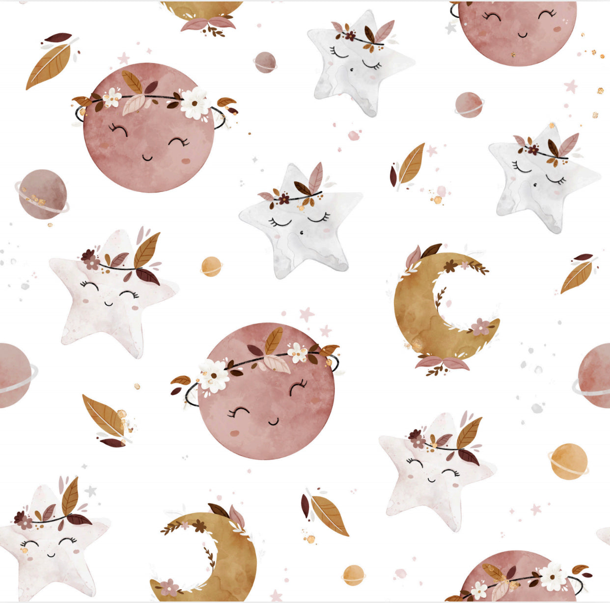 Moon and stars on white